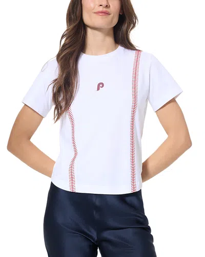 Terez Baseball Stitch Baby Tee In White