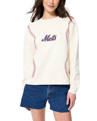 Terez Baseball Stitch Crewneck Sweatshirt In White