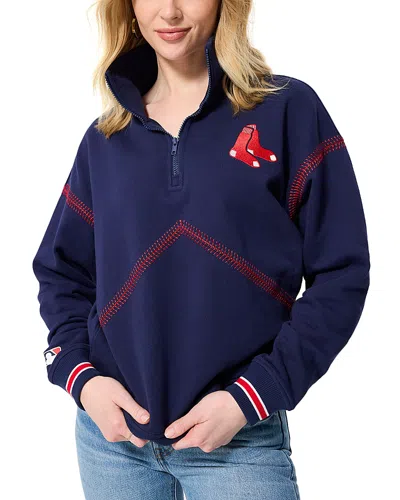 Terez Baseball Stitch Quarter Zip Sweatshirt In Blue