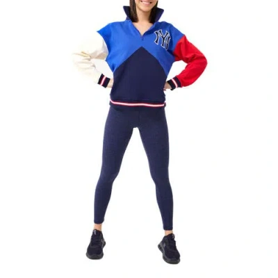 Terez Blue/navy New York Yankees Classic Colorblock Quarter-zip Sweatshirt
