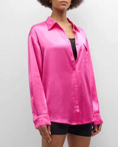 Terez Button-front Silk Shirt In Pink
