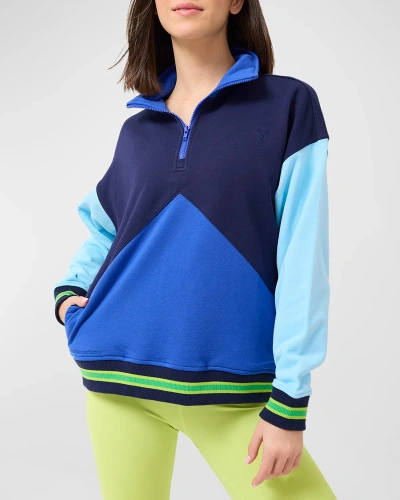 Terez Colourblock 1/4-zip Sweatshirt In Blue