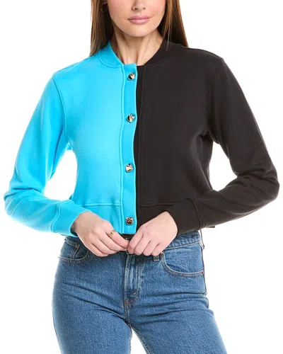 Terez Colorblocked Crop Chili Cardigan In Blue