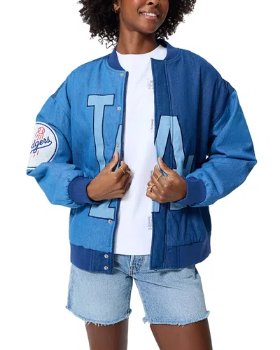 Terez Denim Blocked Bomber Jacket In Blue