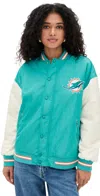 Terez Dolphins Colorblock Bomber Jacket Dolphins Aqua/sugar Swizzle In Blue
