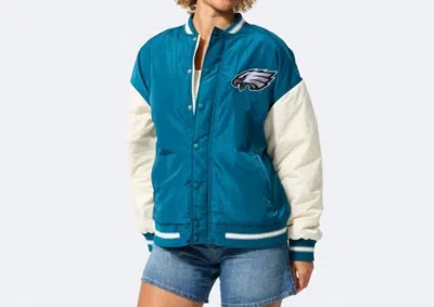 Terez Eagles Bomber Jacket In Eagles Midnight Green And Sugar Swizzle In Blue