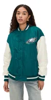 Terez Eagles Colorblock Bomber Jacket Eagles Midnight Green/sugar In Green