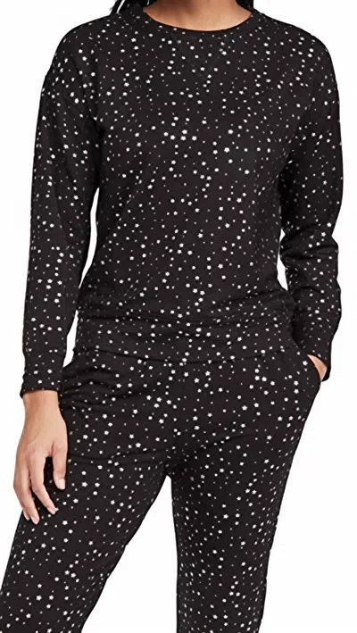 Terez Foil Printed Crew Neck Sweatshirt In Black/silver Stars