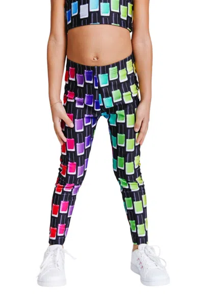 Terez Kids' Girl's Nail Polish Hi-shine Legging In Black In Multi