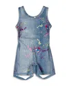 Shop Terez Girls' Slim Fit Stretch Denim Paint Splatter Leotard - Little Kid, Big Kid In Blue
