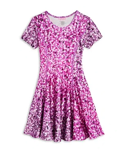 Terez Kids' Girl's Star Confetti Hi-shine Cap-sleeve Mini Skater Dress In Pink