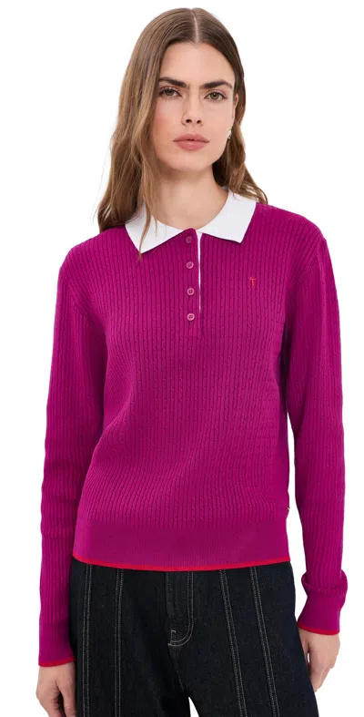 Terez Knit Polo Top Red/berry In Pink