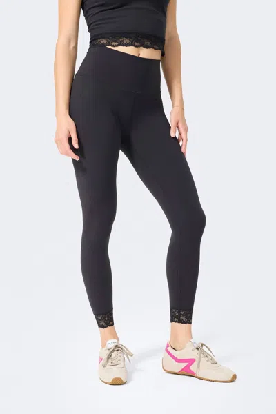 Terez Lace Trimmed High Rise Legging In Black Lace
