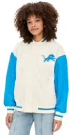 Terez Lions Colorblock Bomber Jacket Lions Sugar Swizzle/blue In White