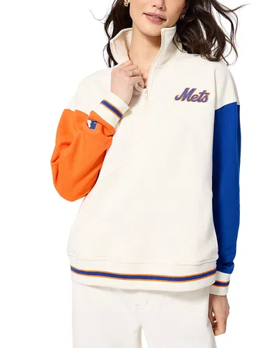Terez Mets Colorblock 1/4 Zip Sweatshirt In White