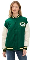 Terez Packers Colorblock Bomber Jacket Packers Green/sugar Swizzle In Green