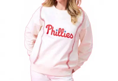 Terez Phillies Baseball Stitch Crew Sweatshirt In Sugar Swizzle In Pink