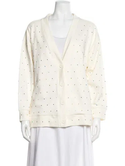 Pre-owned Terez Polka Dot Print V-neck Sweater In White