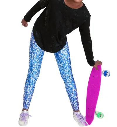 Terez Kids' Star Print Leggings In Blue Glitter In Multi