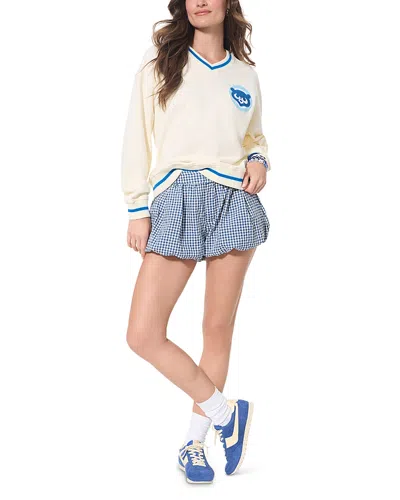 Terez Varsity V Neck Sweatshirt In Blue