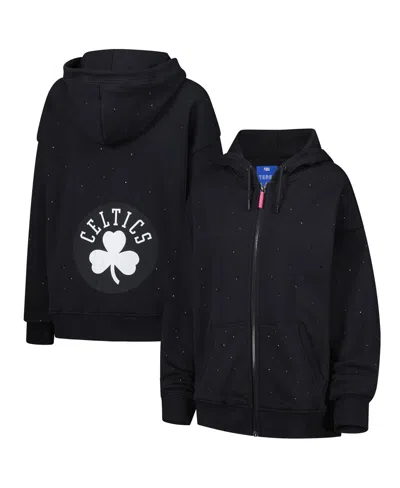 Terez Women's Black Boston Celtics Oversized Allover Gemstone Full-zip Hoodie