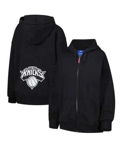 Terez Women's Black New York Knicks Oversized Allover Gemstone Full-zip Hoodie