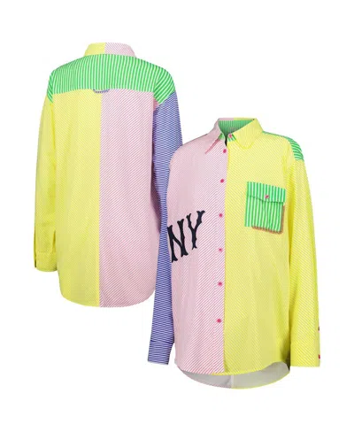TEREZ WOMEN'S RED, YELLOW NEW YORK YANKEES BUTTON-UP SHIRT