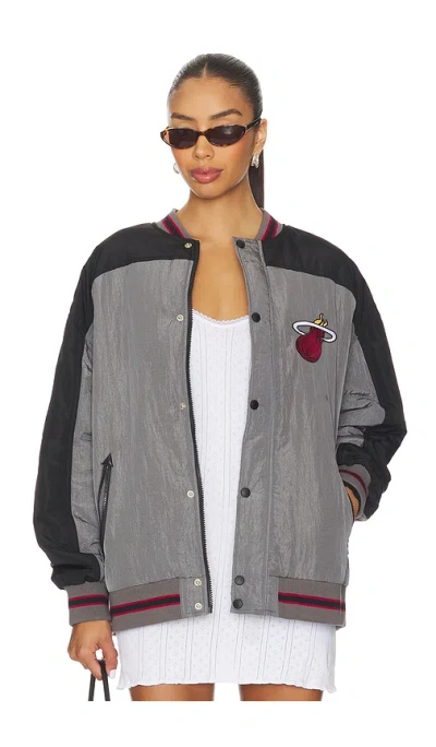 Terez X Revolve Miami Heat Double Yoke Bomber In Black & Grey