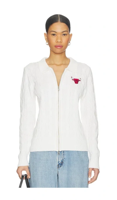 Terez X Revolve X Revolve Bulls Zip Knit Cardigan In White