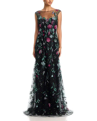Teri Jon By Rickie Freeman Embroidered Tulle Cap Sleeve Fit And Flare Gown In Multi