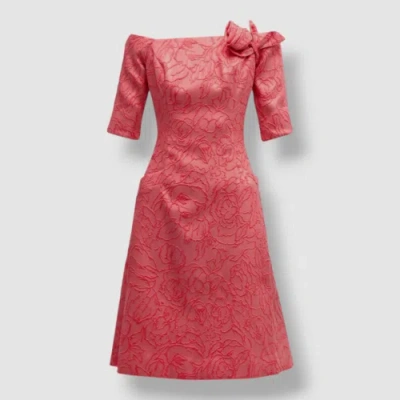 Pre-owned Teri Jon $660 Rickie Freeman For  Women Pink Off-shoulder Jacquard Knee Dress 18