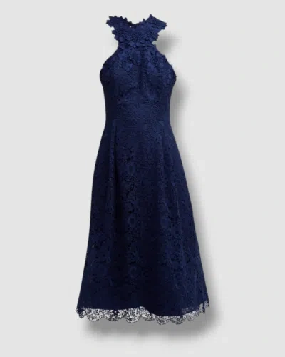 Pre-owned Teri Jon $680 Rickie Freeman For  Women's Blue Scalloped Floral Lace Dress Sz 4
