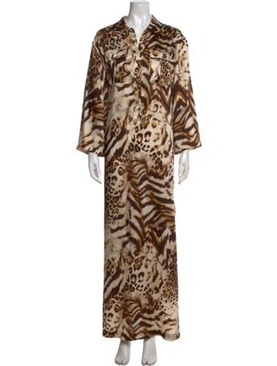Pre-owned Teri Jon Animal Print Long Dress In Brown