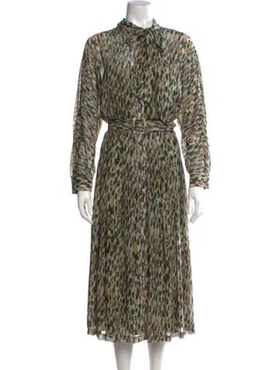 Pre-owned Teri Jon Animal Print Long Dress In Green