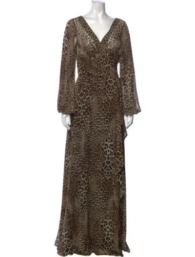 Pre-owned Teri Jon Animal Print Long Dress W/ Tags In Brown