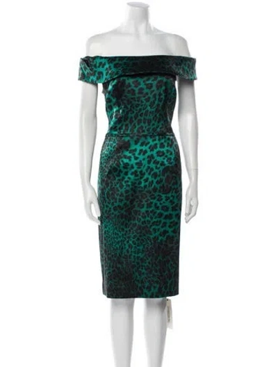 Pre-owned Teri Jon Animal Print Mini Dress In Green