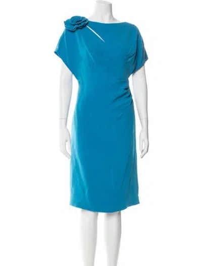 Pre-owned Teri Jon Asymmetrical Knee-length Dress W/ Tags In Blue