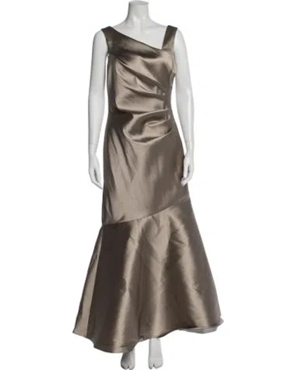 Pre-owned Teri Jon Asymmetrical Long Dress In Grey
