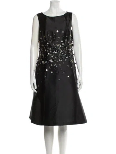 Pre-owned Teri Jon Bateau Neckline Knee-length Dress In Black