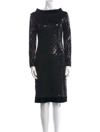 Pre-owned Teri Jon Bateau Neckline Knee-length Dress In Black