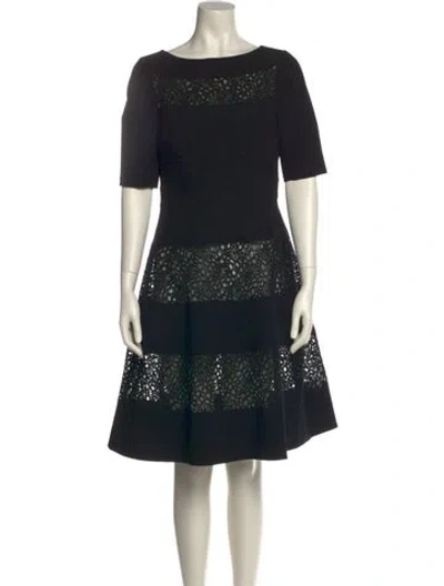 Pre-owned Teri Jon Bateau Neckline Knee-length Dress In Black