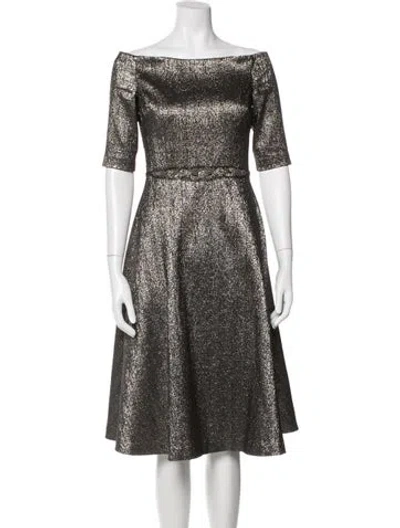 Pre-owned Teri Jon Bateau Neckline Knee-length Dress In Black