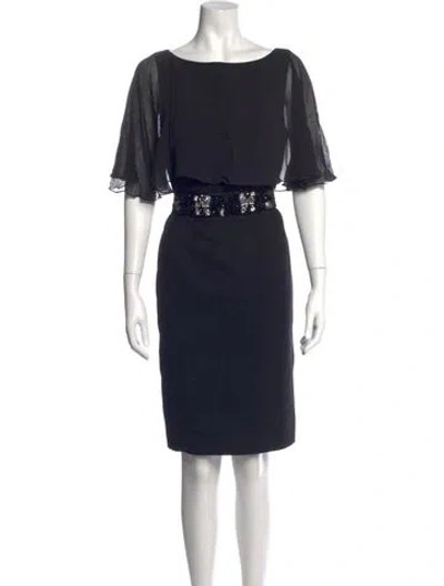 Pre-owned Teri Jon Bateau Neckline Knee-length Dress In Black