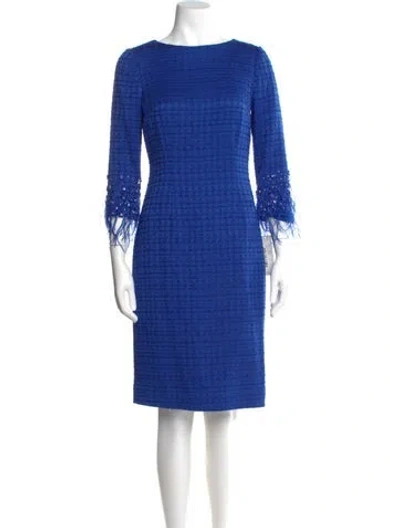 Pre-owned Teri Jon Bateau Neckline Knee-length Dress In Blue