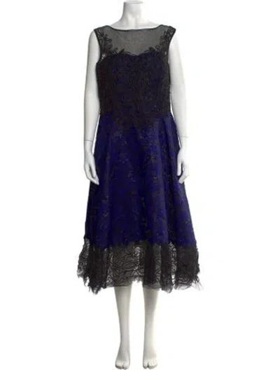 Pre-owned Teri Jon Bateau Neckline Knee-length Dress In Blue