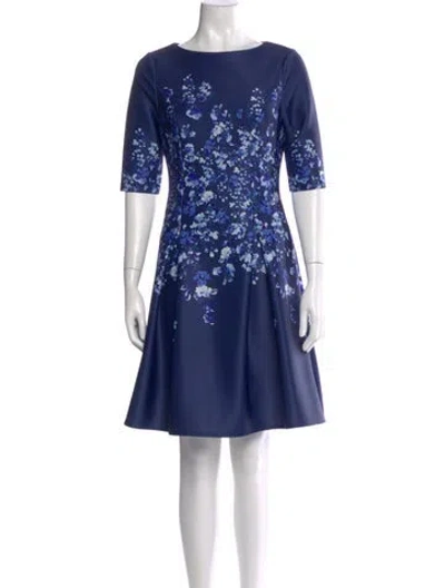 Pre-owned Teri Jon Bateau Neckline Knee-length Dress In Blue