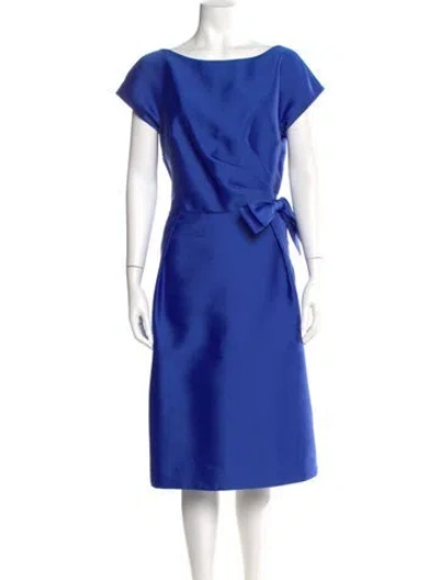 Pre-owned Teri Jon Bateau Neckline Knee-length Dress In Blue
