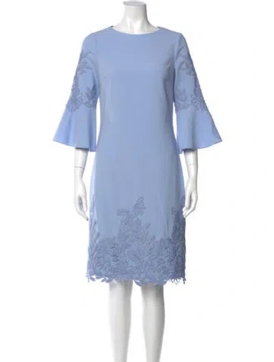 Pre-owned Teri Jon Bateau Neckline Knee-length Dress In Blue