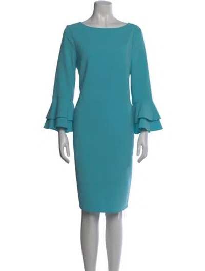 Pre-owned Teri Jon Bateau Neckline Knee-length Dress In Blue