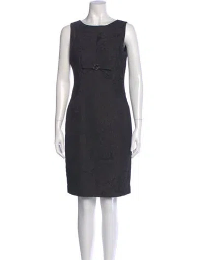 Pre-owned Teri Jon Bateau Neckline Knee-length Dress In Gray
